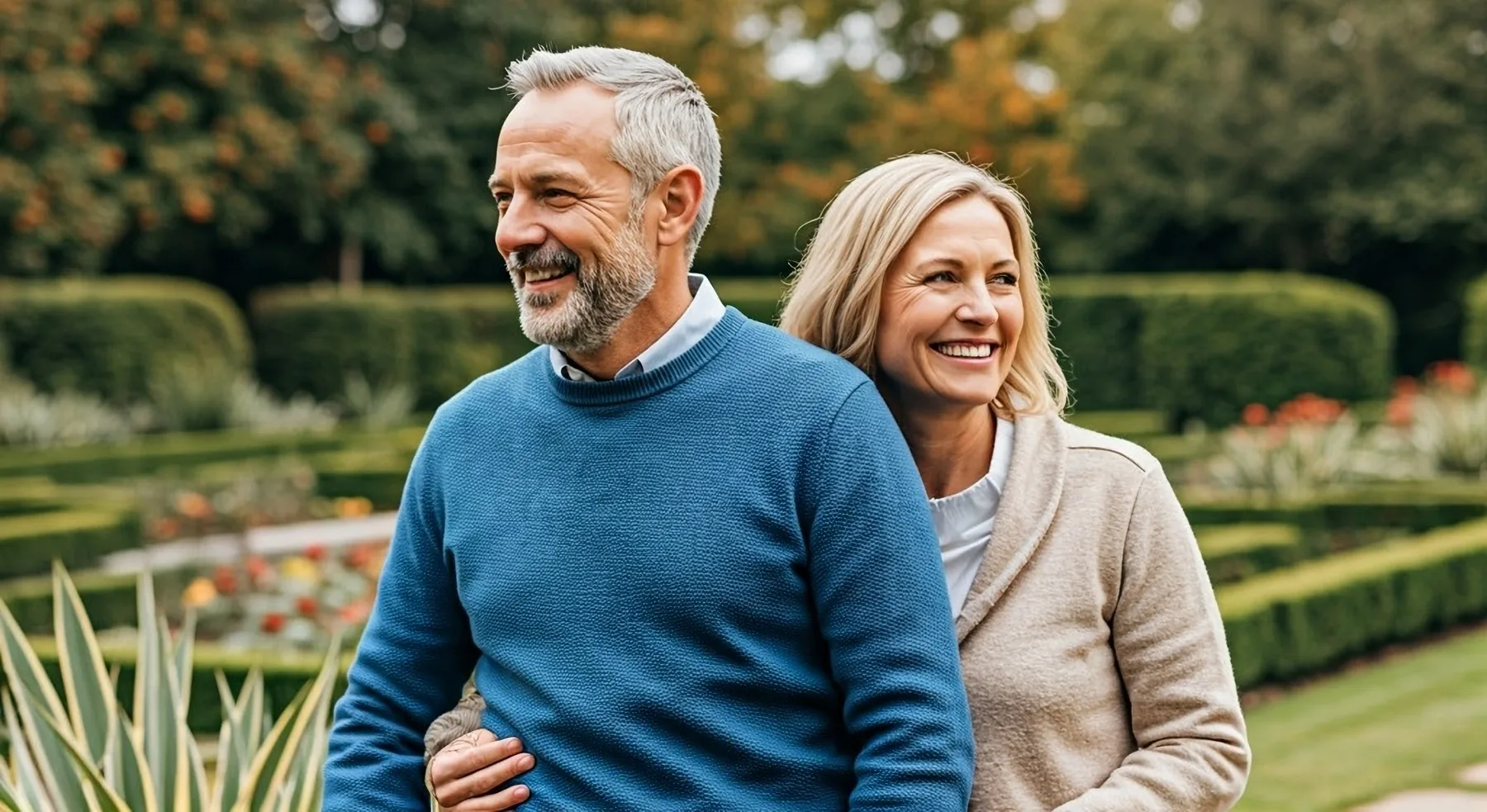 Smiling mature couple walking outdoors